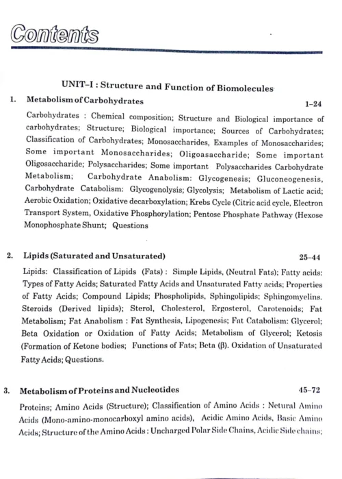 Biochemistry And Physiology Zoology Contents Page.