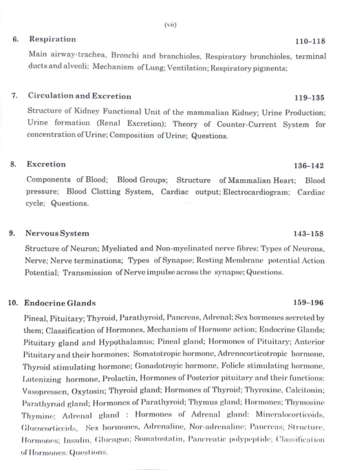 Biochemistry And Physiology Zoology 3rd Contents Page.