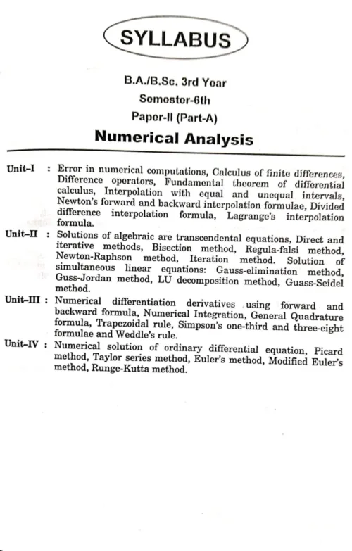 Numerical Analysic syllabus Page.